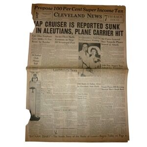 Vintage June 15 1942 Cleveland News Newspaper WWII Aleutians Attack 100% Tax
